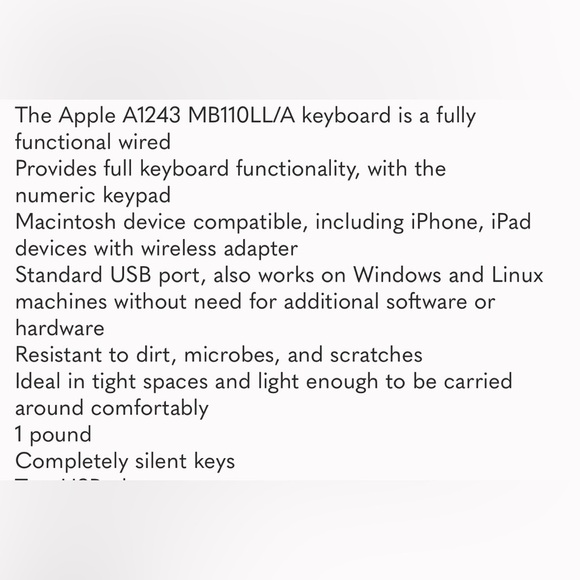 Apple Wired Keyboard with Numeric Keypad - Silver and White - Picture 6 of 6